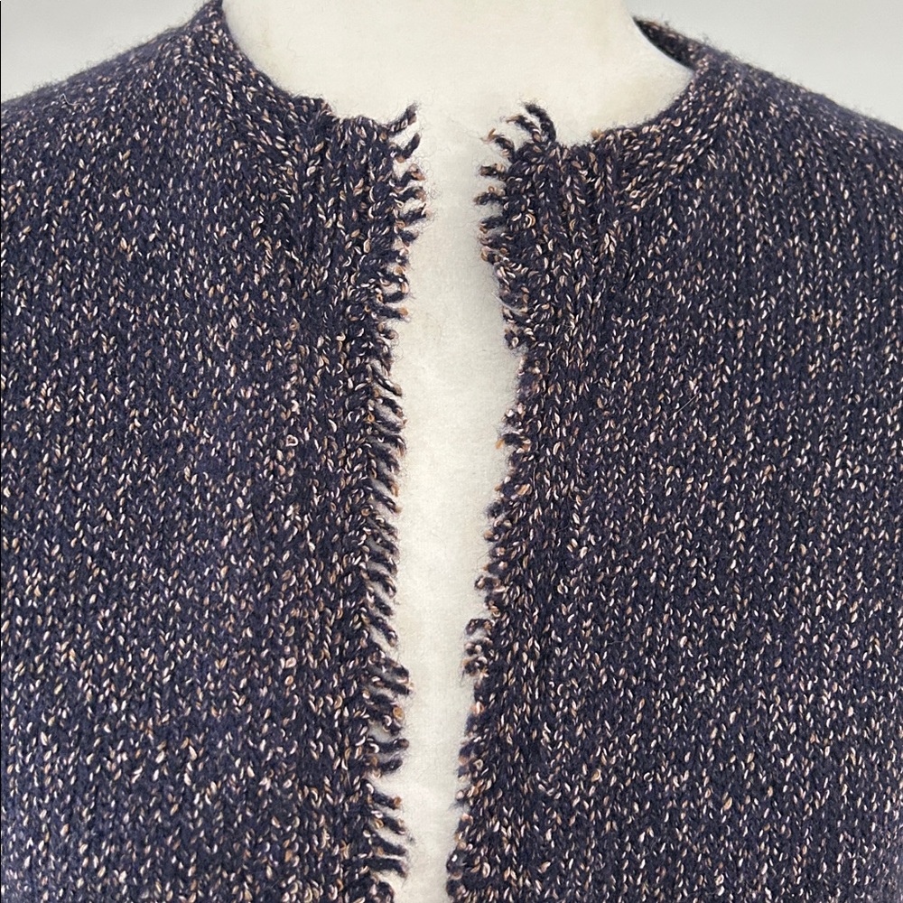 Eileen Fisher Navy Blue/Tan Wool Blend Open Cardigan sz PS - Picture 2 of 7